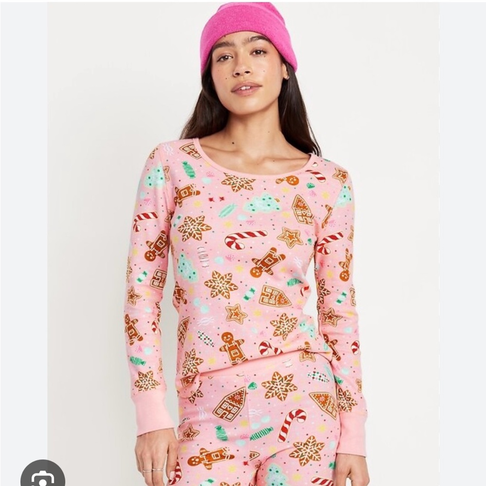 Women’s Pink Gingerbread waffle knit Pajama set
